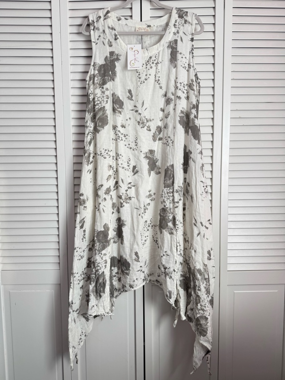 Paper Lace Asymmetrical Slit Kerchief Hem Sleeveless Midi Dress Gauze Medium NWT